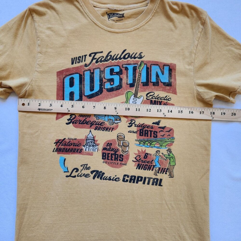 Austin Texas Graphic Tee Shirt Vacationland Mustard Yellow Music Rodeo Soft S - Picture 7 of 8